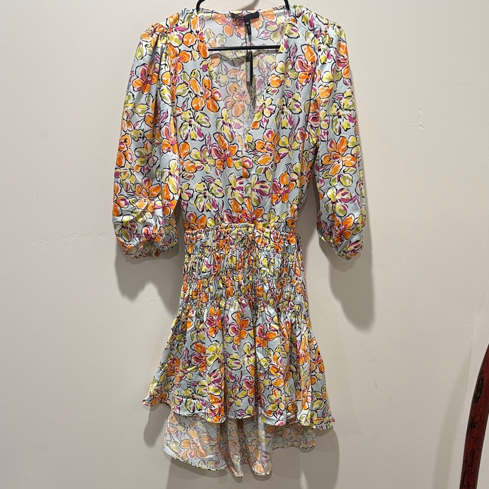 Maje Floral Mini Dress in Orange and Purple - Picture 3 of 5